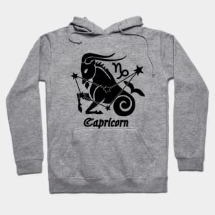 Capricorn - Zodiac Astrology Symbol with Constellation and Sea Goat Design (Black on White Variant) Hoodie